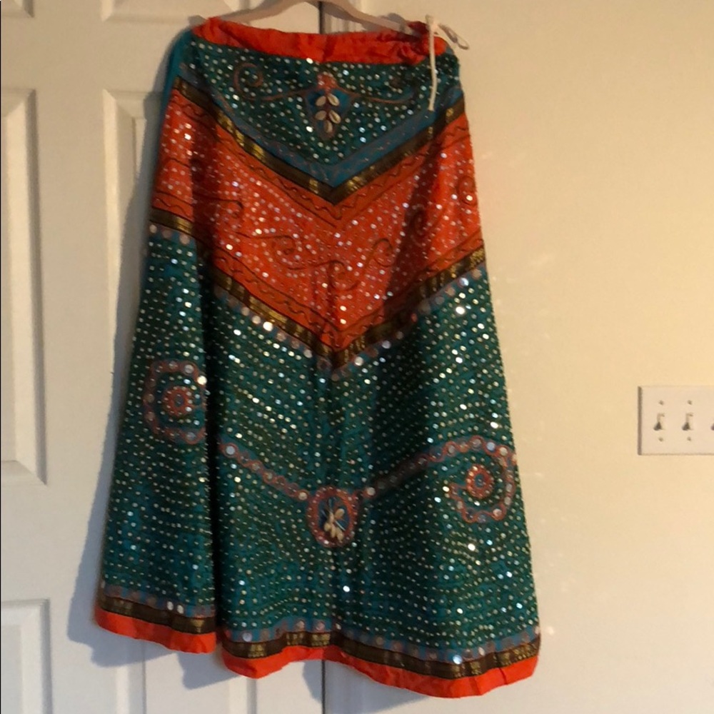 Bright Orange and teal Indian Lehenga Choli (M/L)